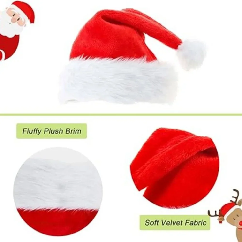 6 Pcs Santa Hat, Christmas Hat, Xmas Holiday Hat for Unisex Adults, Extra Thicke